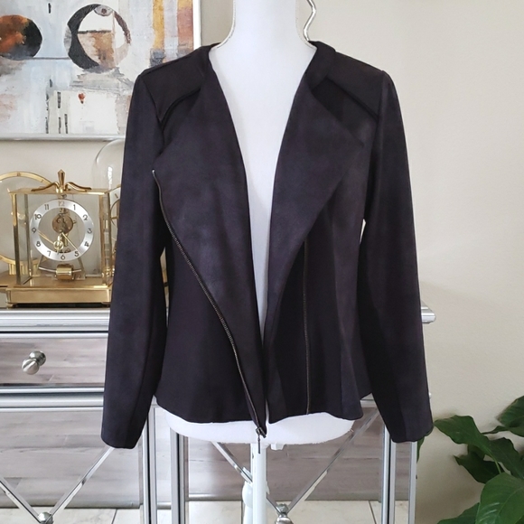 Style & Co. Tops - Style & Co. Faux Suede Black Leather Zip Top Jacket